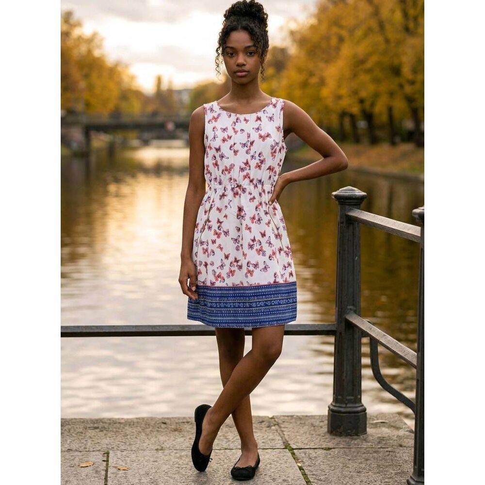 🔺️Speed Control NY Cream Sleeveless Butterfly Print Dress Small